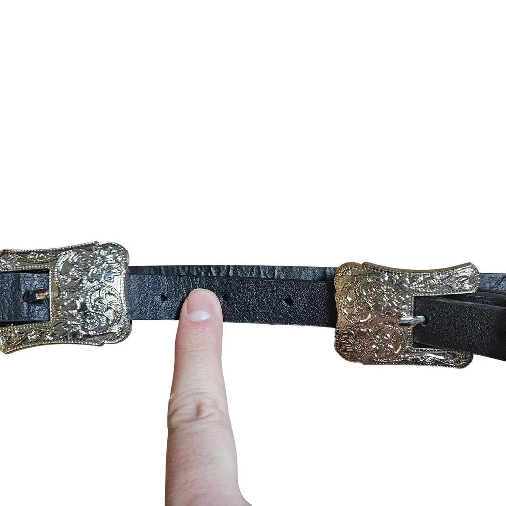 Leather Western Cowboy‎ Belt Silver Buckle Embellished Adjustable Mens 32